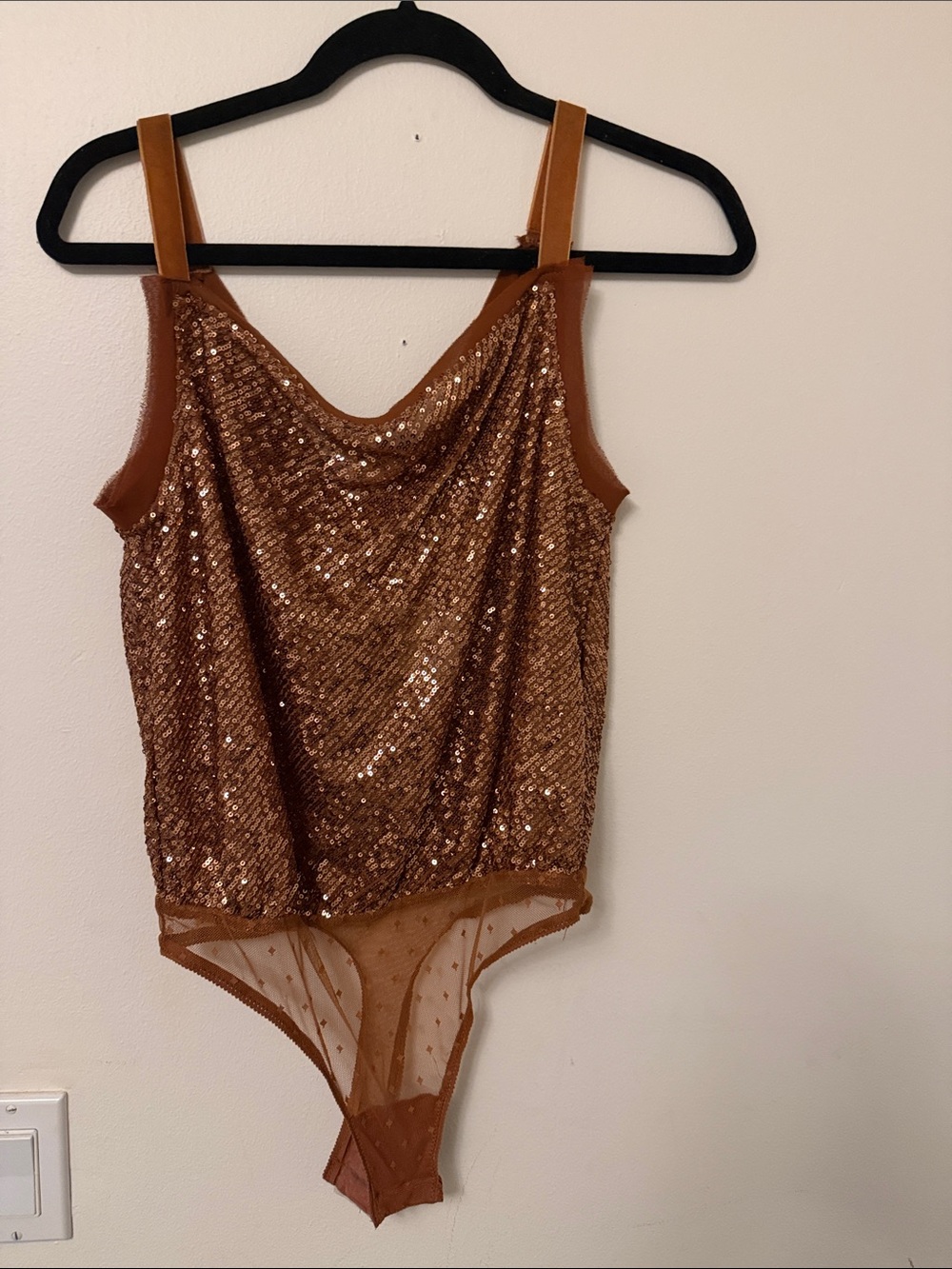 NWT Intimately by Free People Sequin One-Piece Bodysuit in Copper Brown